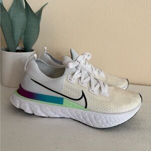 Nike React White/Ivory Mesh Multicolor Accents Athletic Sneakers